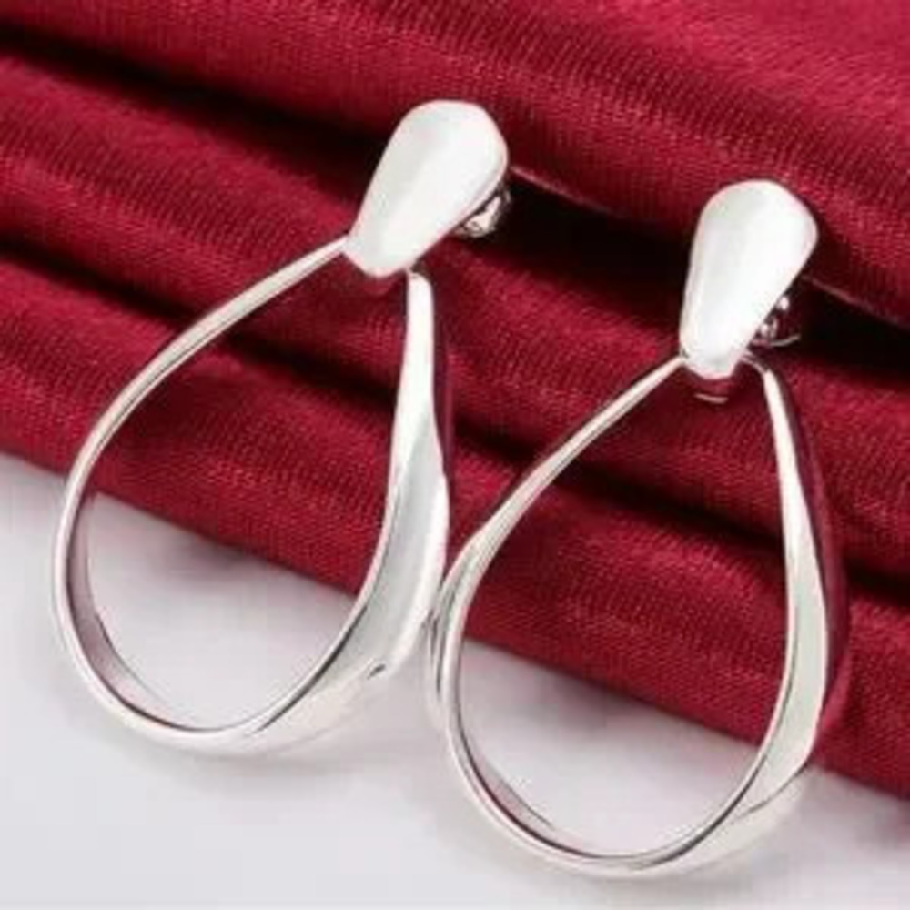 Silver Plated Oval Water Drop Earrings For Women